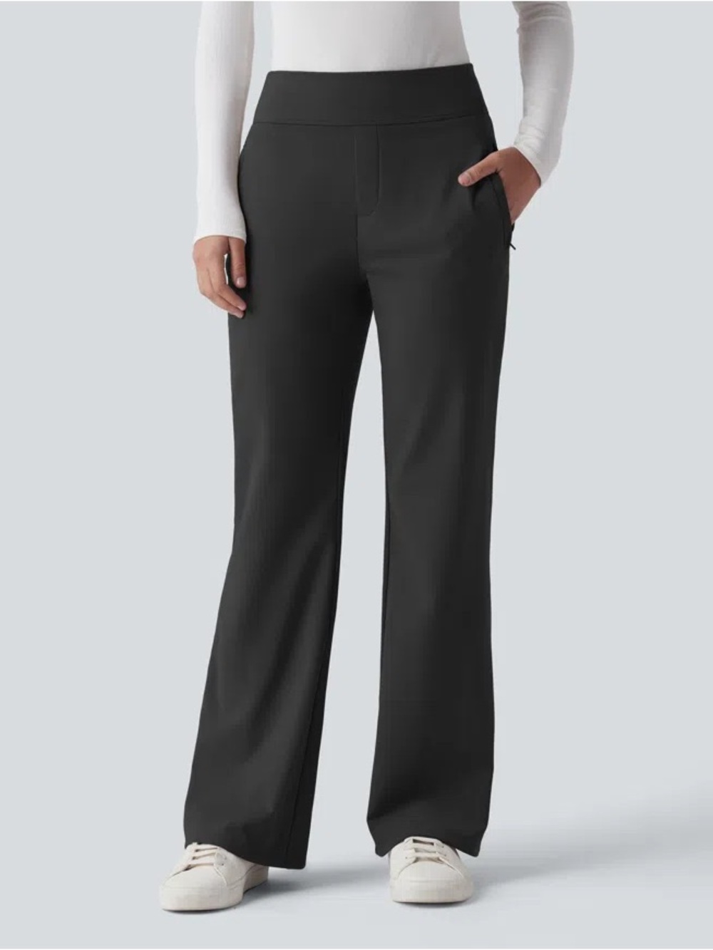 Mid Rise Work Flare Pants with Zip Pockets